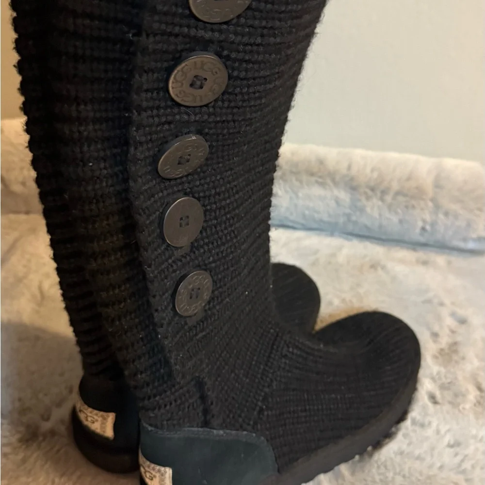 UGG Black Knit Button Winter Boots - Picture 2 of 7